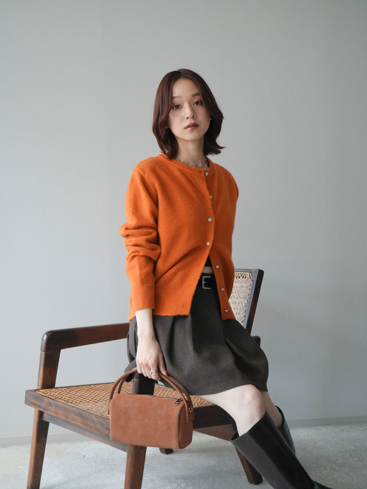 [SET]アンティークボタンニットカーディガン+ベルト付きタックミニスカート(2set)