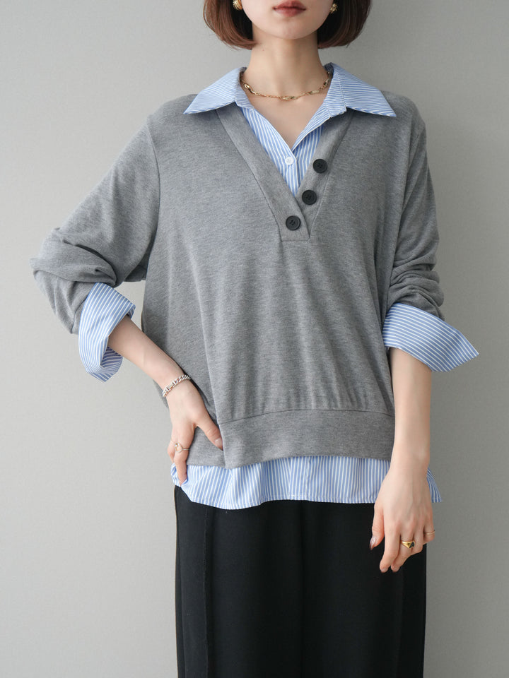 [予約]シャツレイヤードデザインカットプルオーバー/lightgray