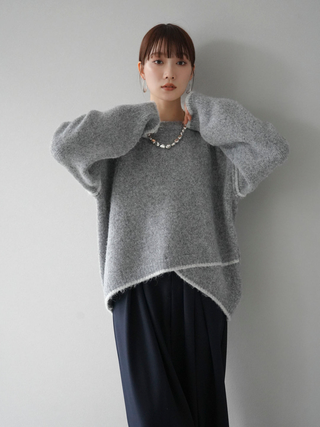 [預訂] 色彩協調針織套頭衫/灰色