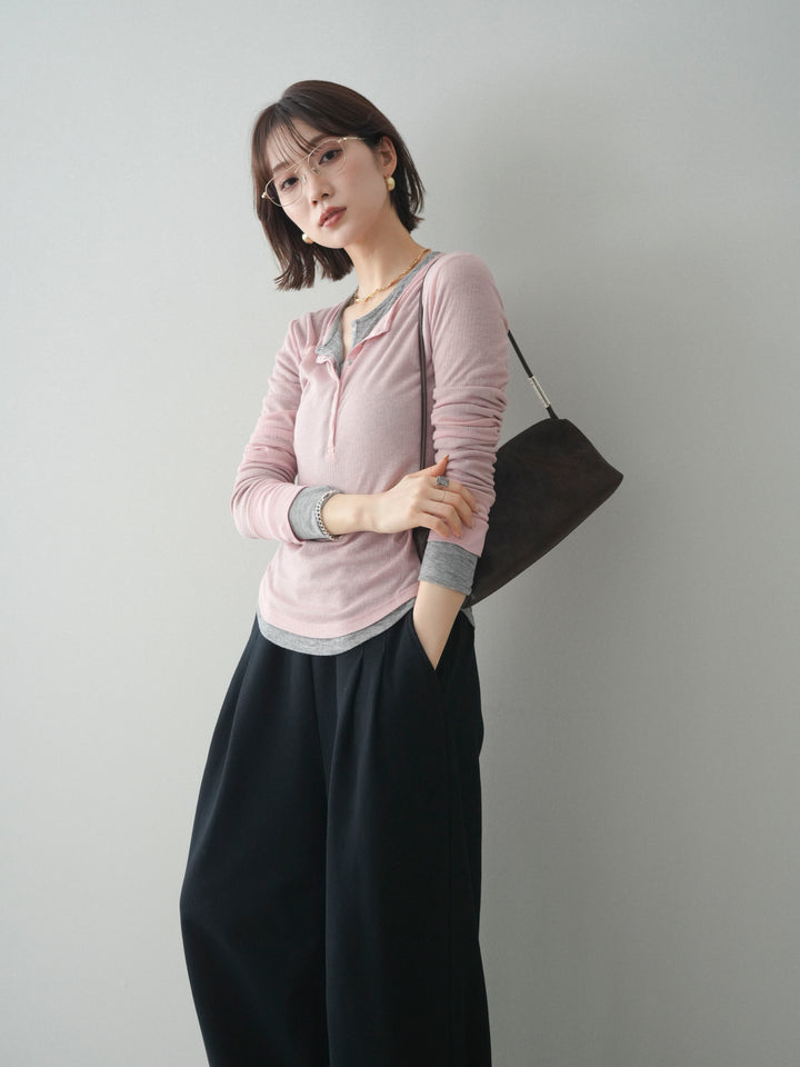 [予約]シアーリブヘンリーネックロンT/pink