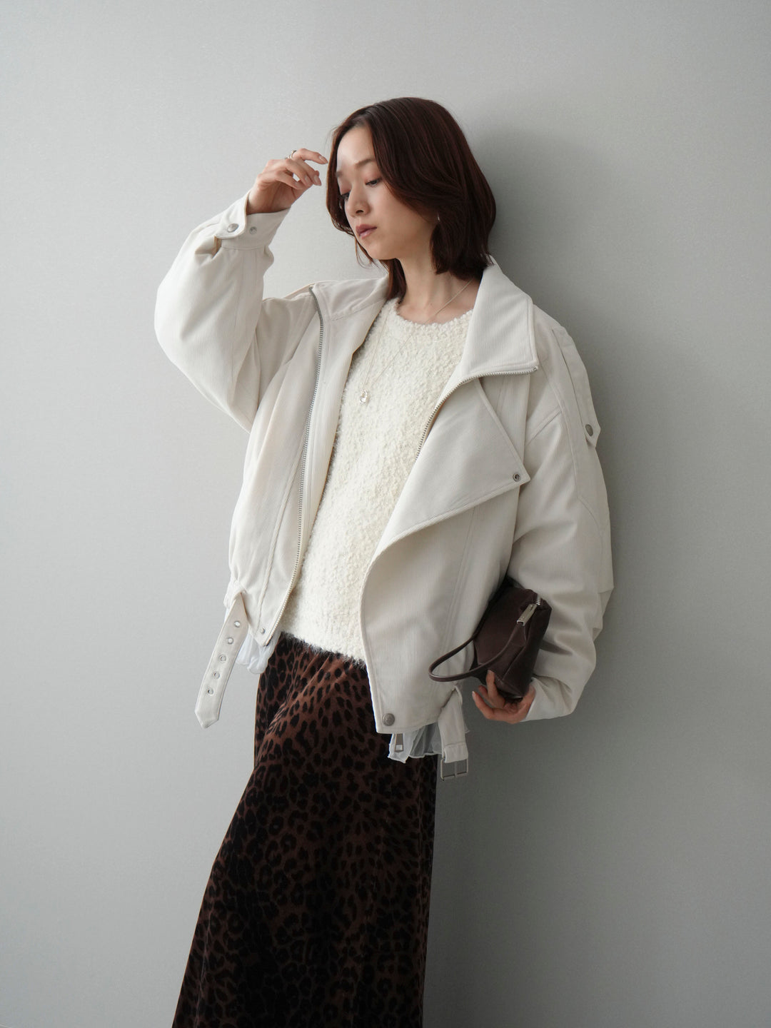 [SET]コーデュロイライダース裾レースブルゾン+モールラメミックスヤーンニットプルオーバー(2set)