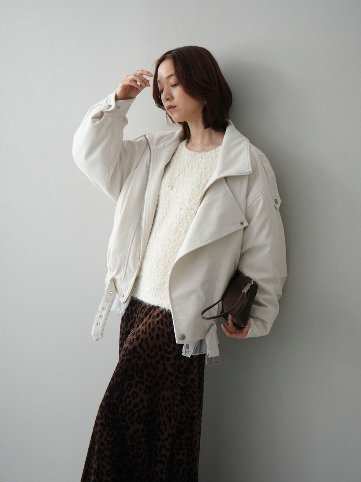 [SET]コーデュロイライダース裾レースブルゾン+モールラメミックスヤーンニットプルオーバー(2set)