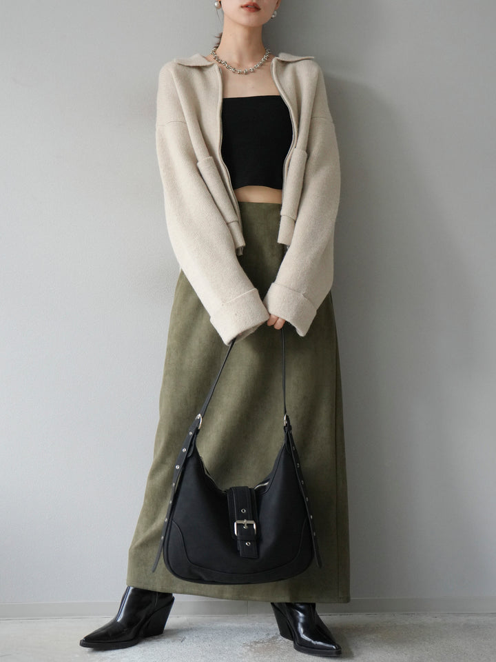 [予約]ポロ襟ジップニットカーディガン/アイボリー