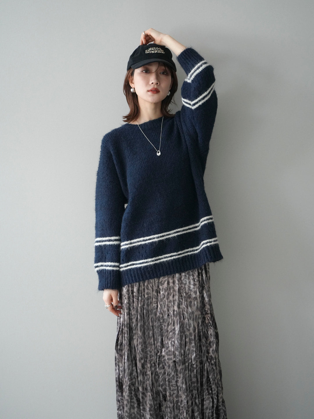 [予約]クルーネックラインボーダーニットプルオーバー/navy