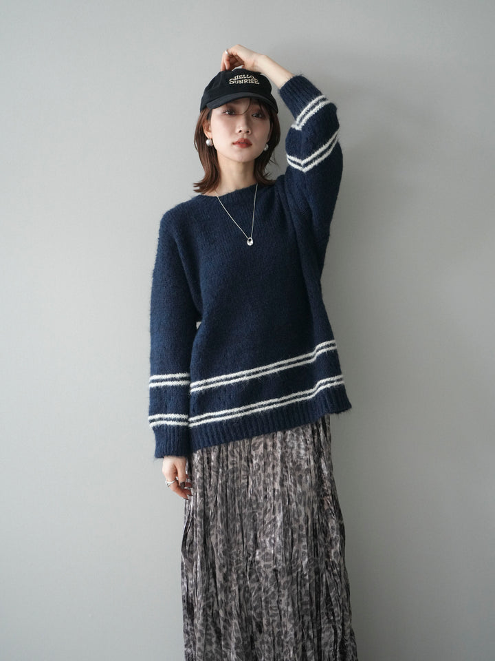 [予約]クルーネックラインボーダーニットプルオーバー/navy