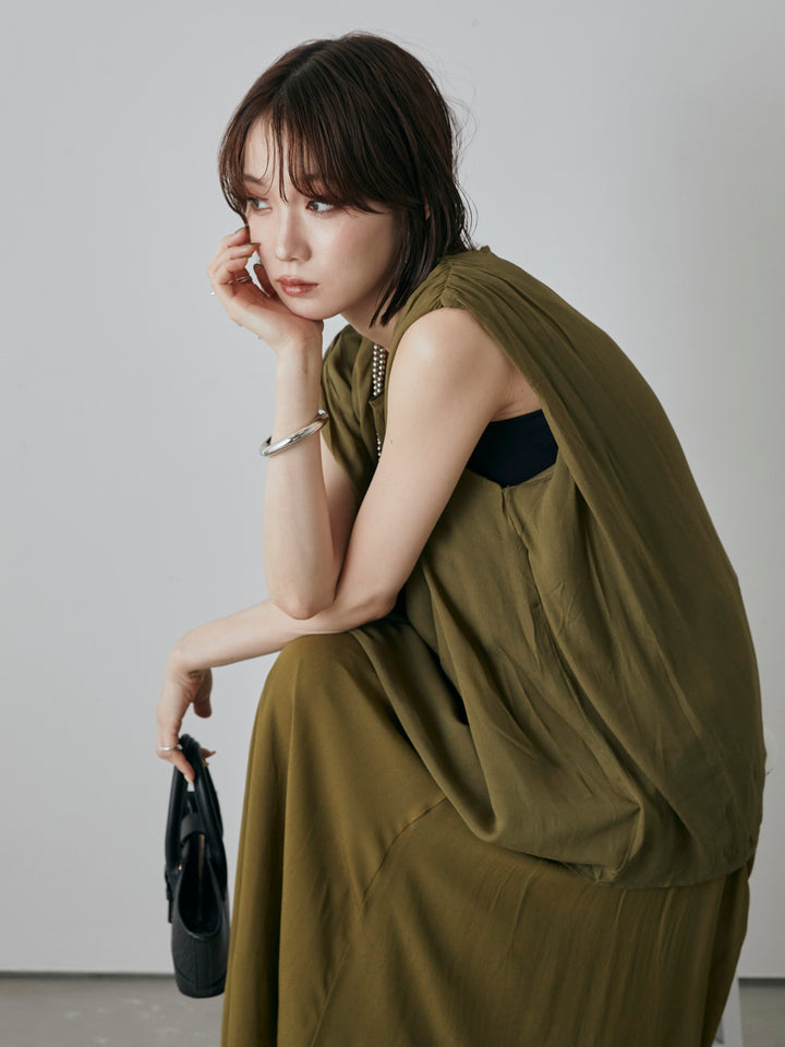 [預購] 透視褶肩襯衫/綠色