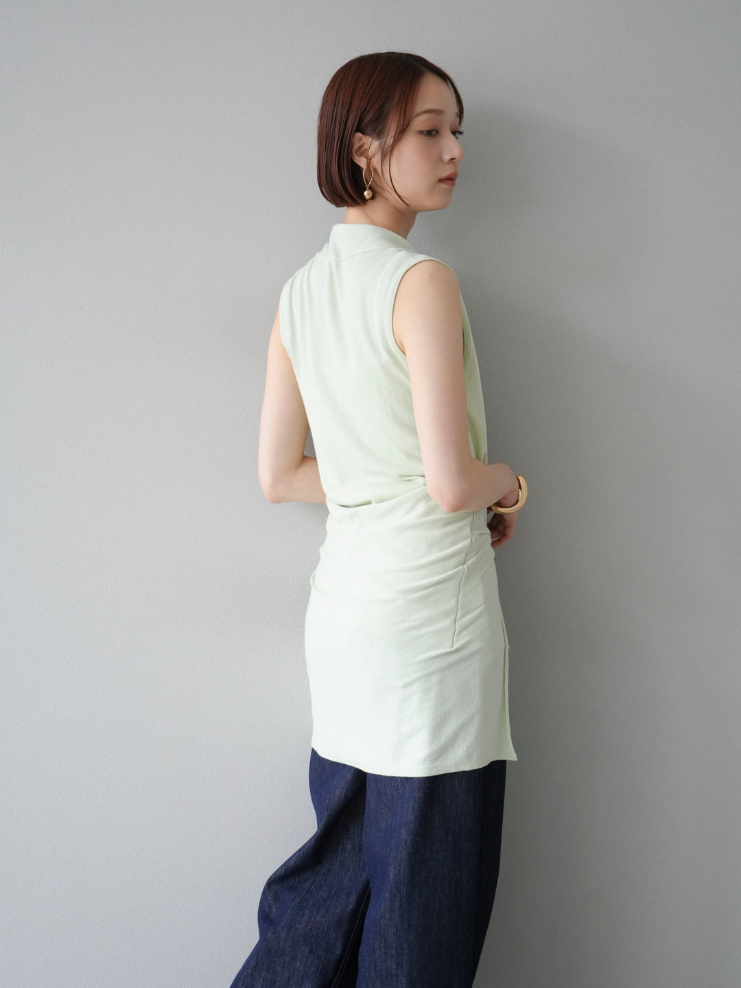 [SET]腰巻きデザインノースリーブニットカーディガン+ヒップデザインデニムパンツ(2set)