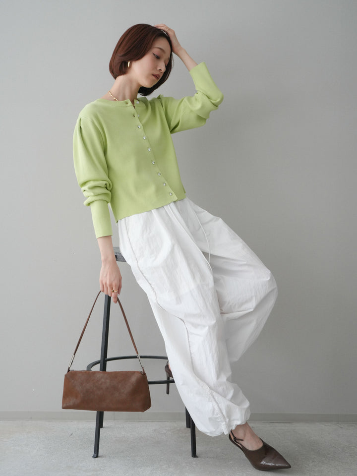 [SET]クリアボタンタックニットカーディガン+ドロストサイドラインナイロンパンツ(2set)