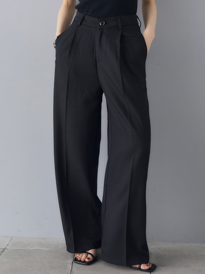 [Pre-order] Linen touch tuck wide pants/black