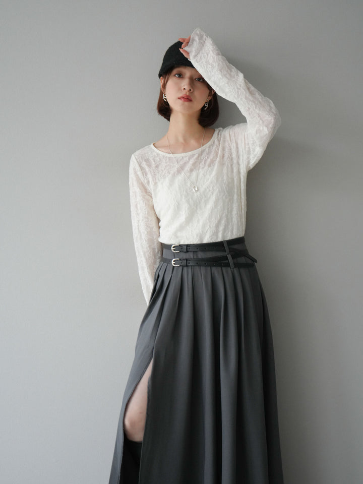 [SET]シアージャガードトップス+エステルプリーツスリットスカート(2set)