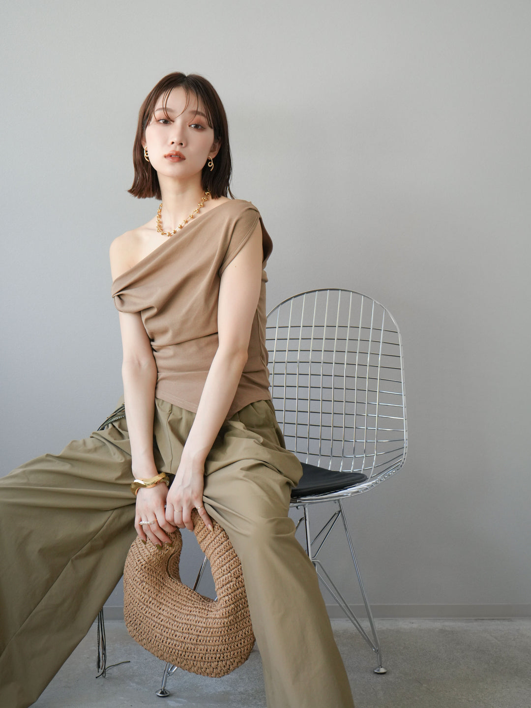 [SET]タックデザイントップス＆ビーズベルト付きパンツSET UP(2set)