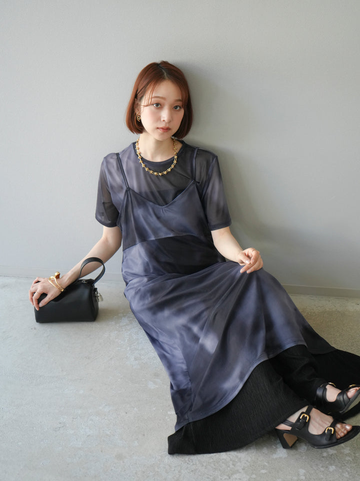 [予約]タイダイ柄シアーハーフトップス/モノトーン