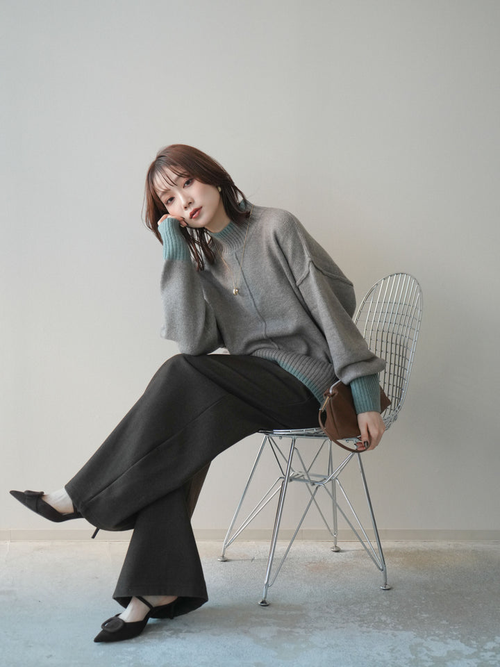 [SET]配色ハイネックニットプルオーバー+配色ハイネックニットプルオーバー(2set)