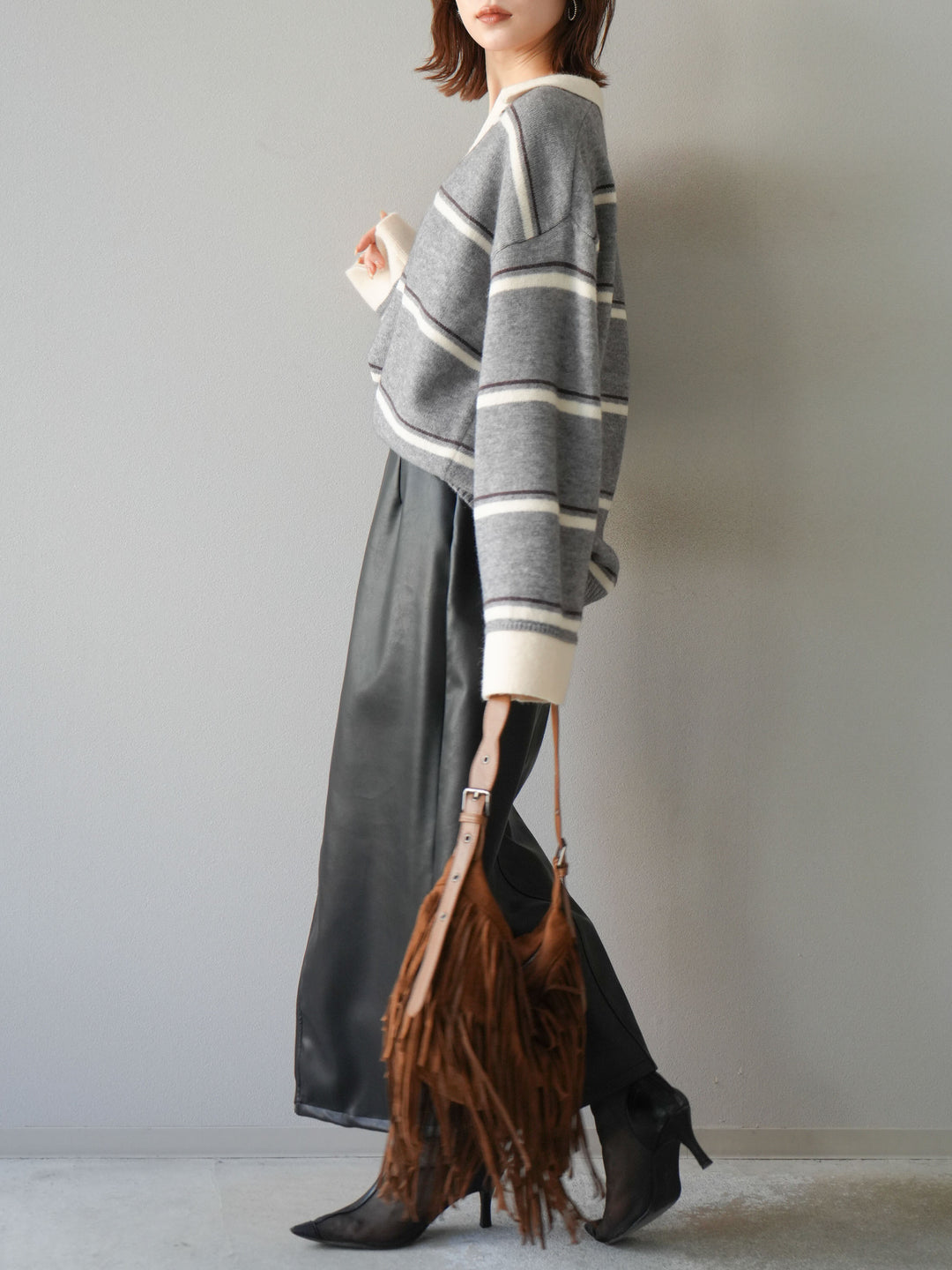 [予約]フェイクレザーZIPタイトスカート/ブラック