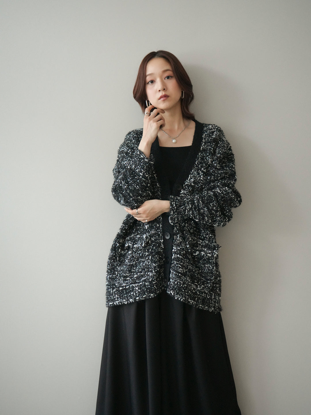 [SET]モールネップニットカーディガン+選べるアクセセット(2set)