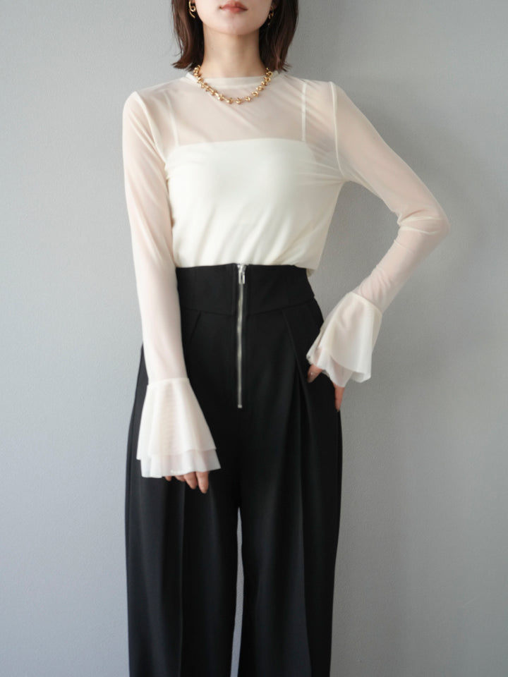 [予約]フレアロングスリーブパワーメッシュトップス/アイボリー