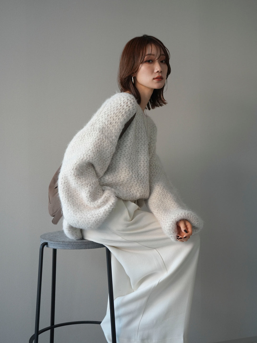 [予約]ウールタッチラメミックスヤーンVネックニットプルオーバー/ivory