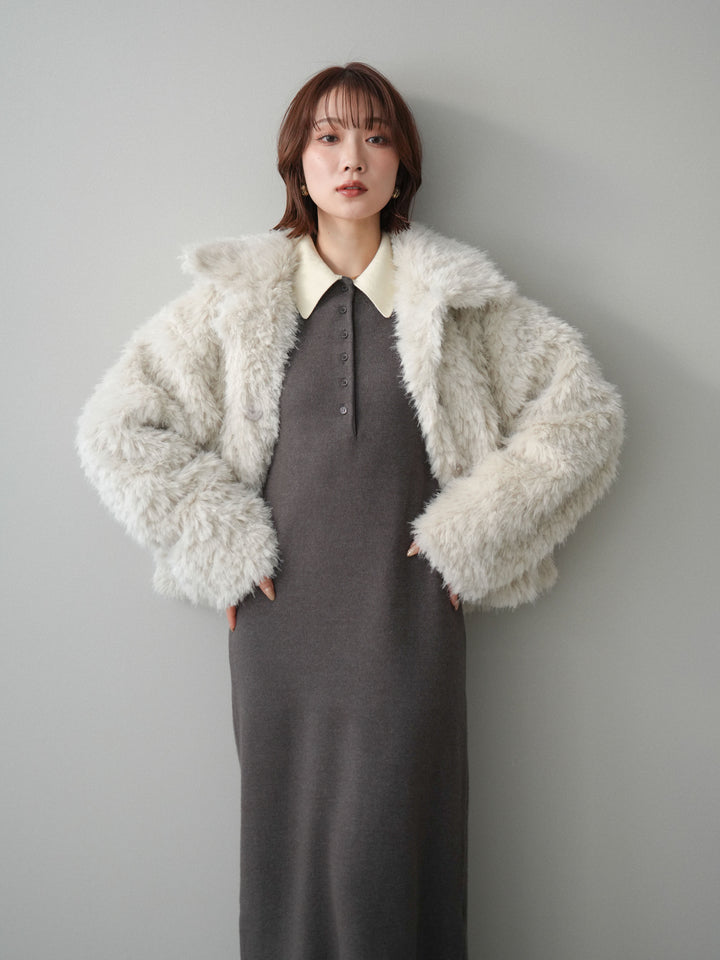 [SET]配色ポロニットワンピース+選べるアクセセット(2set)