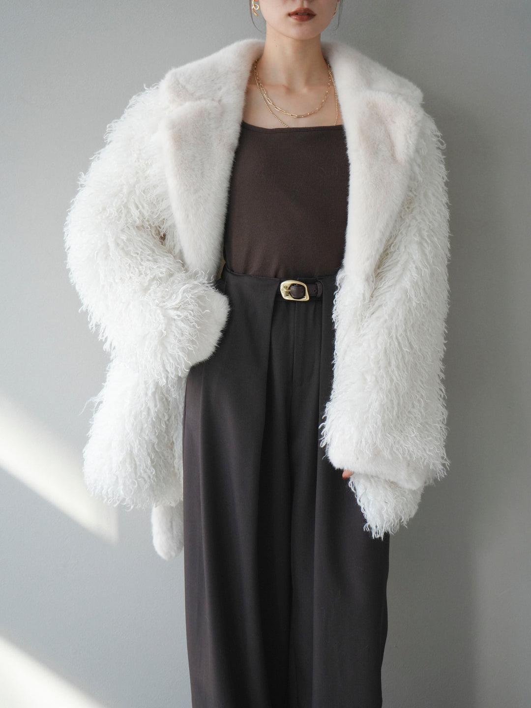 [予約]異素材ファー×ムートンコート/ivory