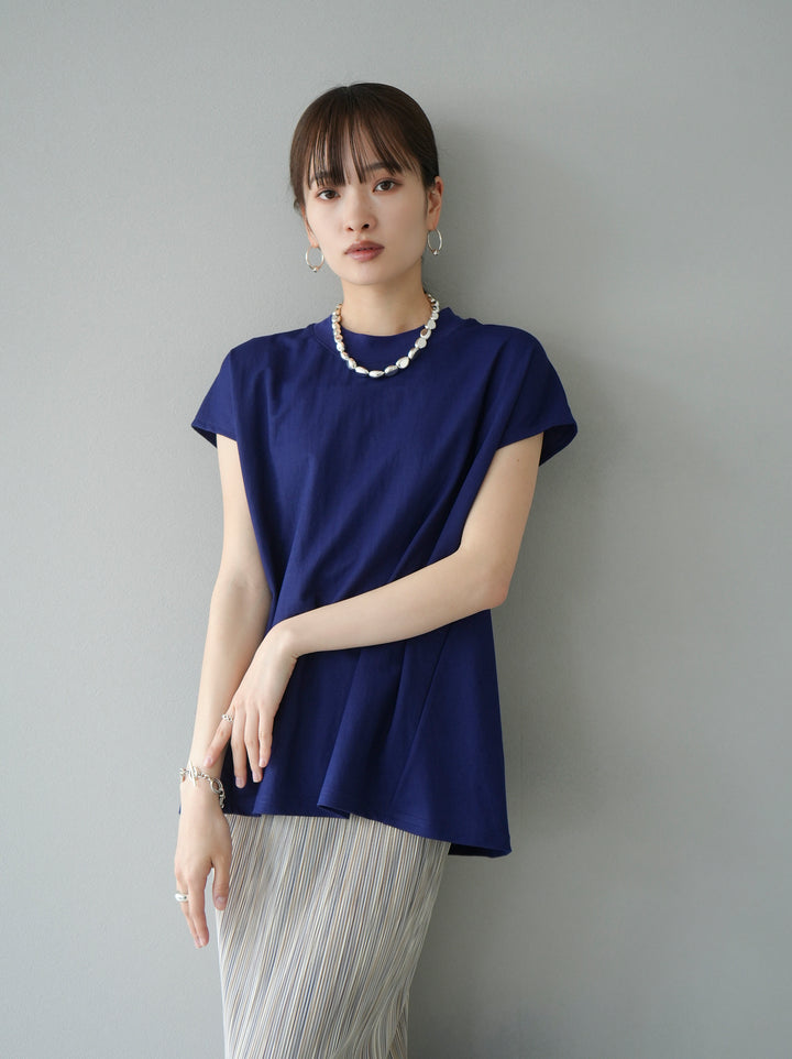 [Pre-order] Cool-touch petite neck French sleeve T-shirt/Navy