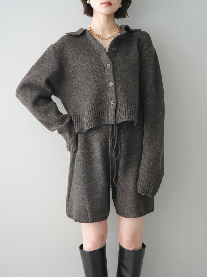 [予約]メランジニット襟付きクロップドカーディガン/brown