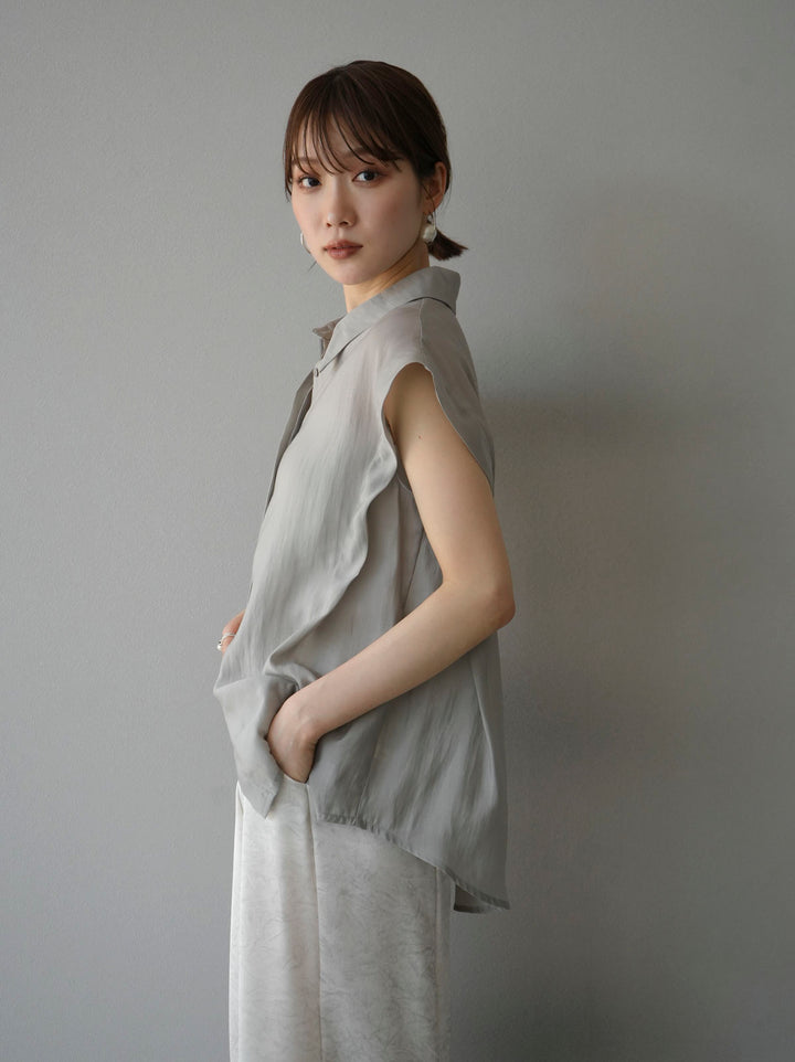 [Pre-order] Tuck shoulder sheer sleeveless shirt/gray