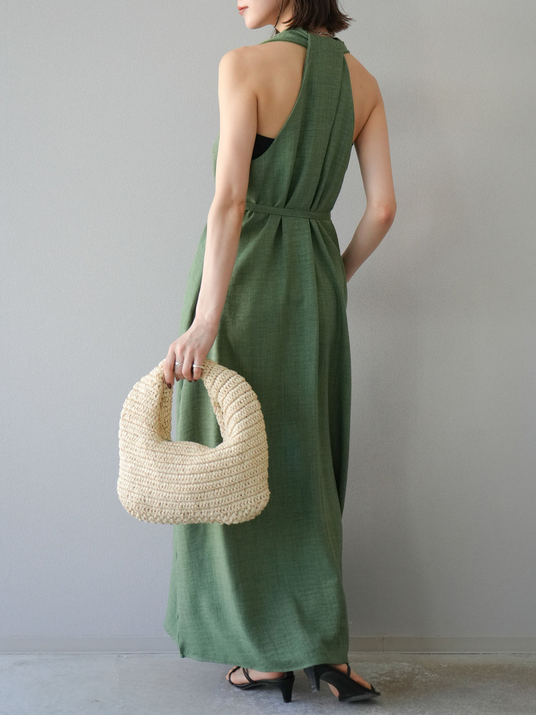 [予約]ループデザインムラ染めワンピース/グリーン