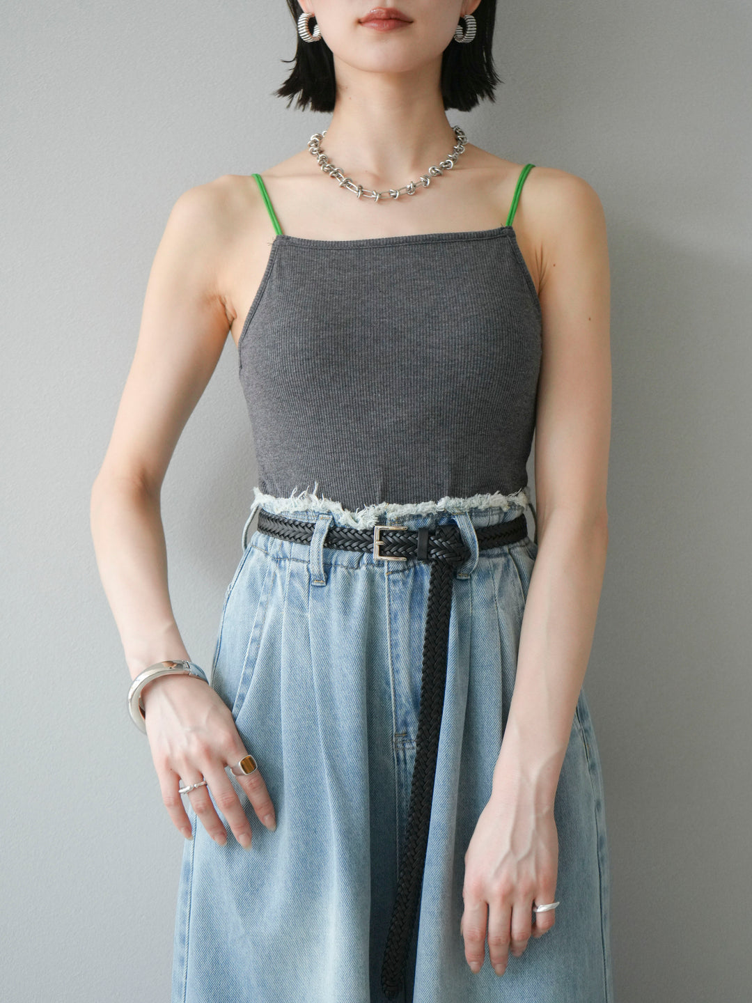 [予約]バイカラーストラップカップ付キャミソール/グレー