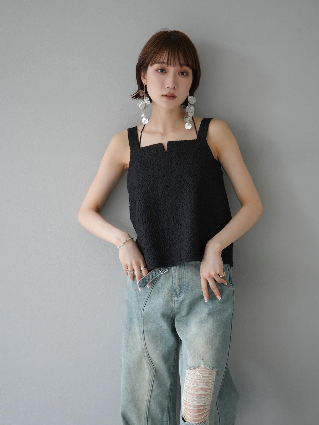 [Pre-order] Puffy Jacquard Bustier Cami Top/Black