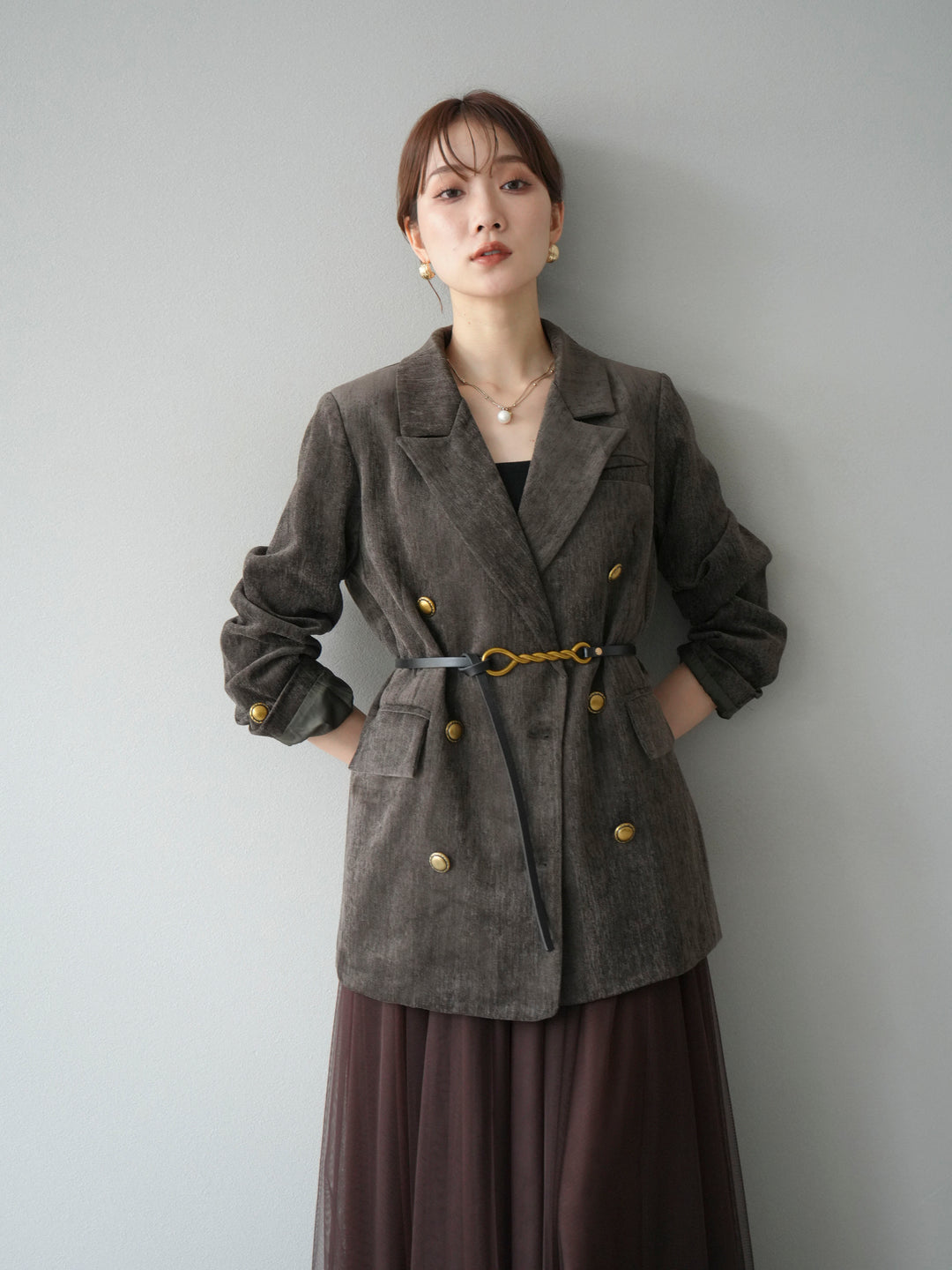 [SET]ベロアダブルジャケット+チュールボリュームスカート(2set)