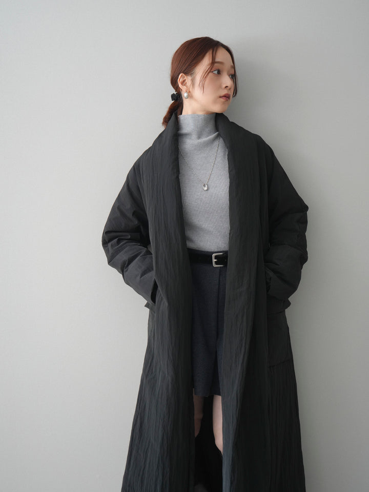 [SET]ロングダウンコート+袖ボタンボトルネックリブニットトップス(2set)