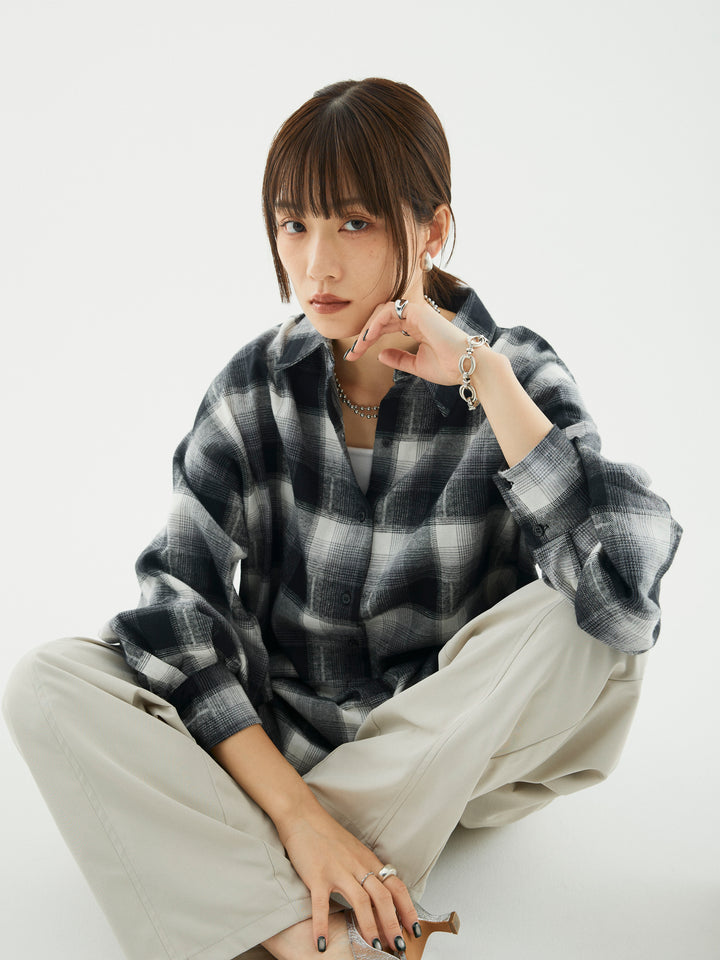 【Allure】[SET]オンブレチェックオーバーシャツ+オンブレチェックオーバーシャツ(2set)