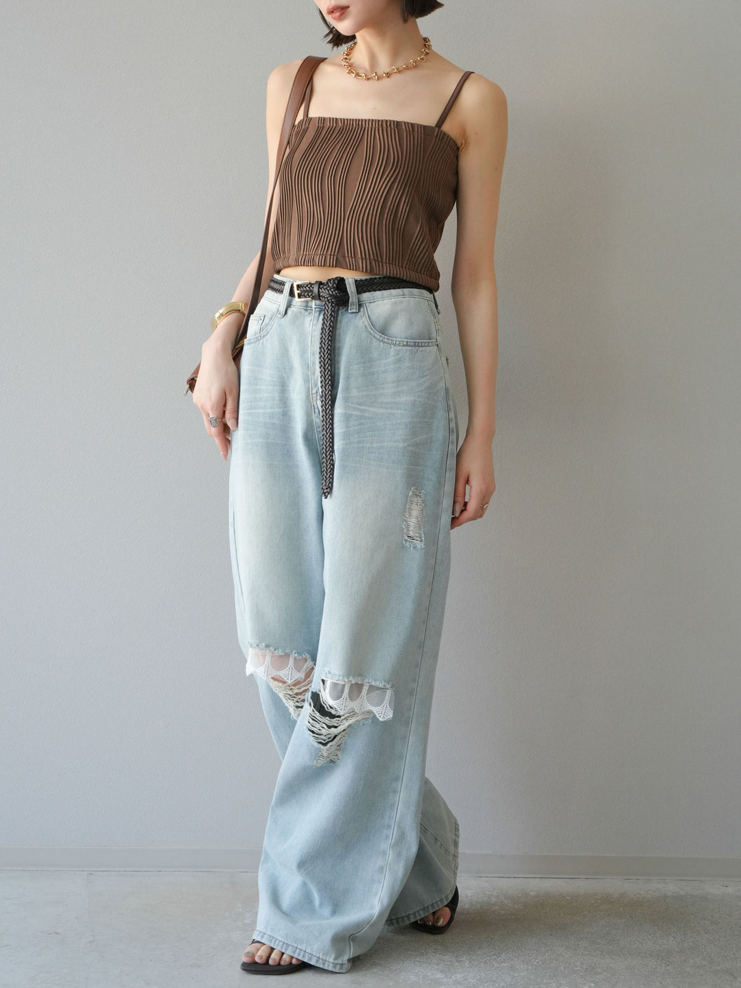 [SET]ウェーブパイピングカップ付ベアキャミソール+ウェーブパイピングカップ付ベアキャミソール(2set)