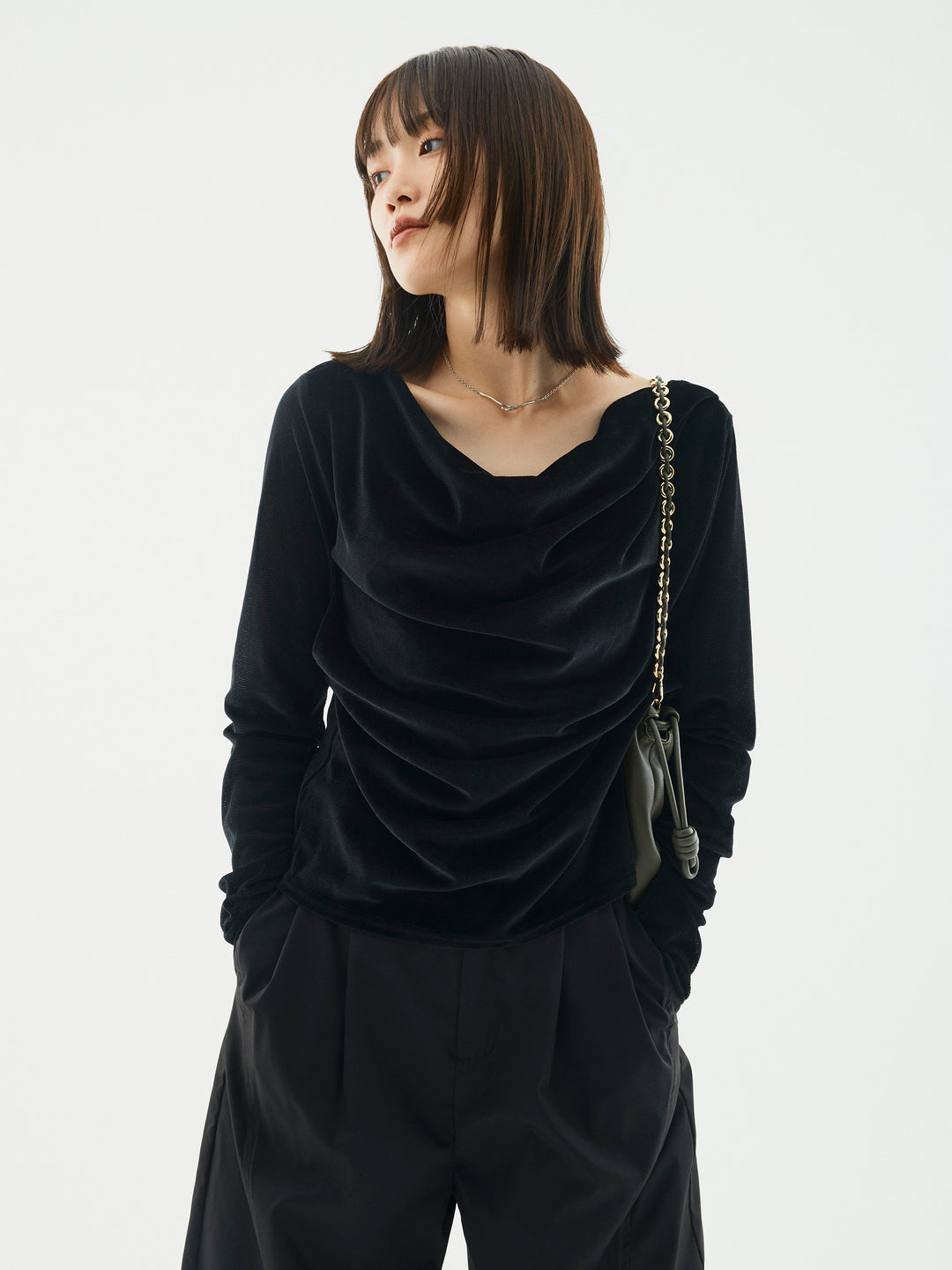 [予約]シアーベロアタックデザイントップス/ブラック