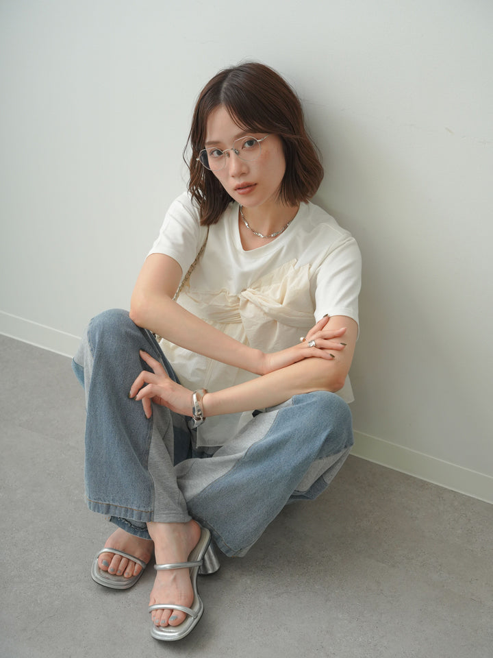 [SET]ナイロンドッキングツイストTEE +デニム切替スウェットパンツ(2set)
