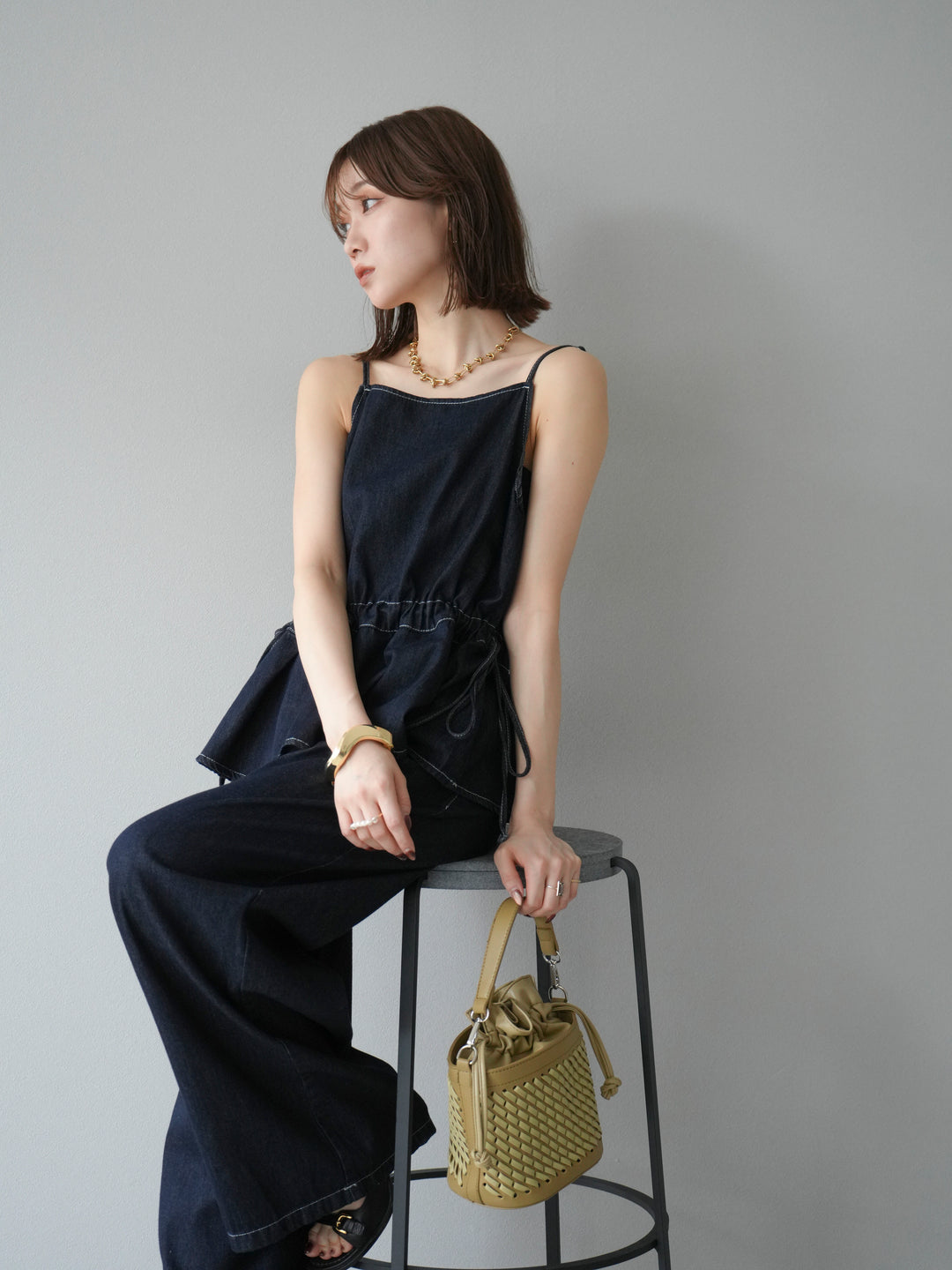 [SET]デニムタックフレアキャミソール＆イージーワイドパンツSET UP(2set)