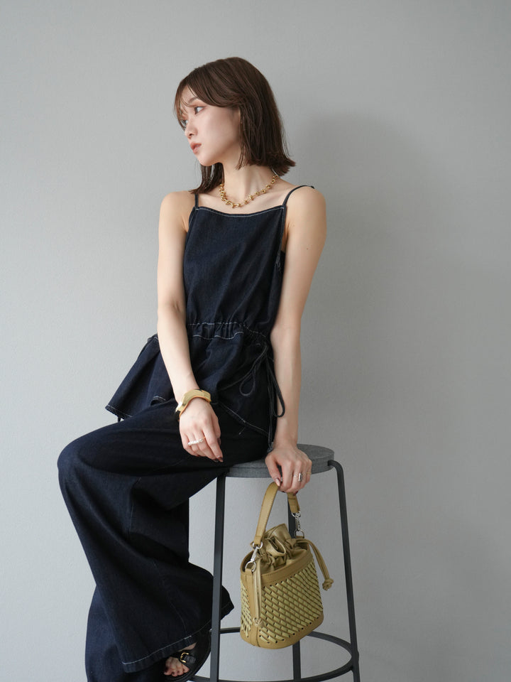 [SET]デニムタックフレアキャミソール＆イージーワイドパンツSET UP(2set)