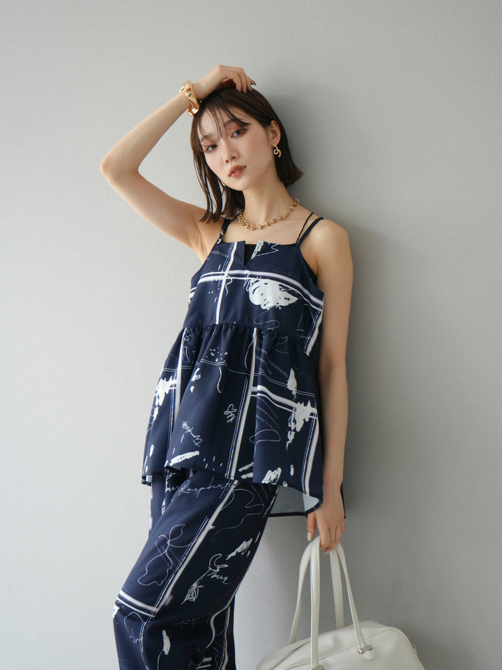 [予約]ペイント柄キャミソール/ネイビー