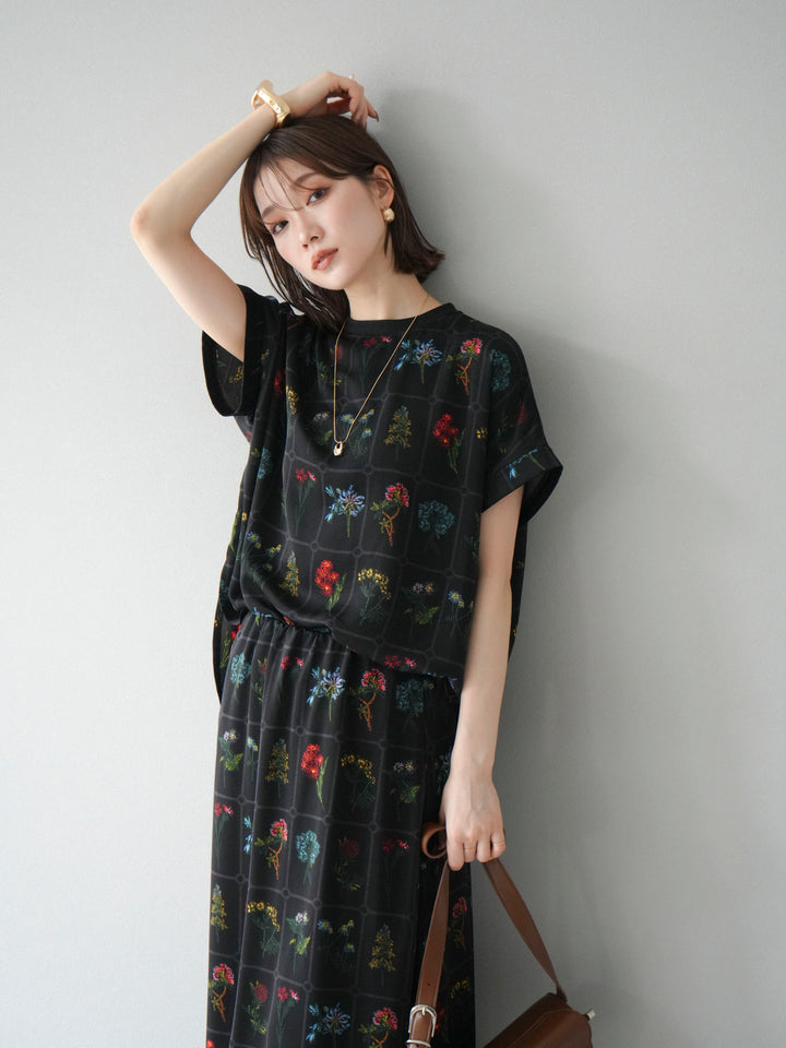 [予約]パッチワークフラワープリントプルオーバー/ブラック