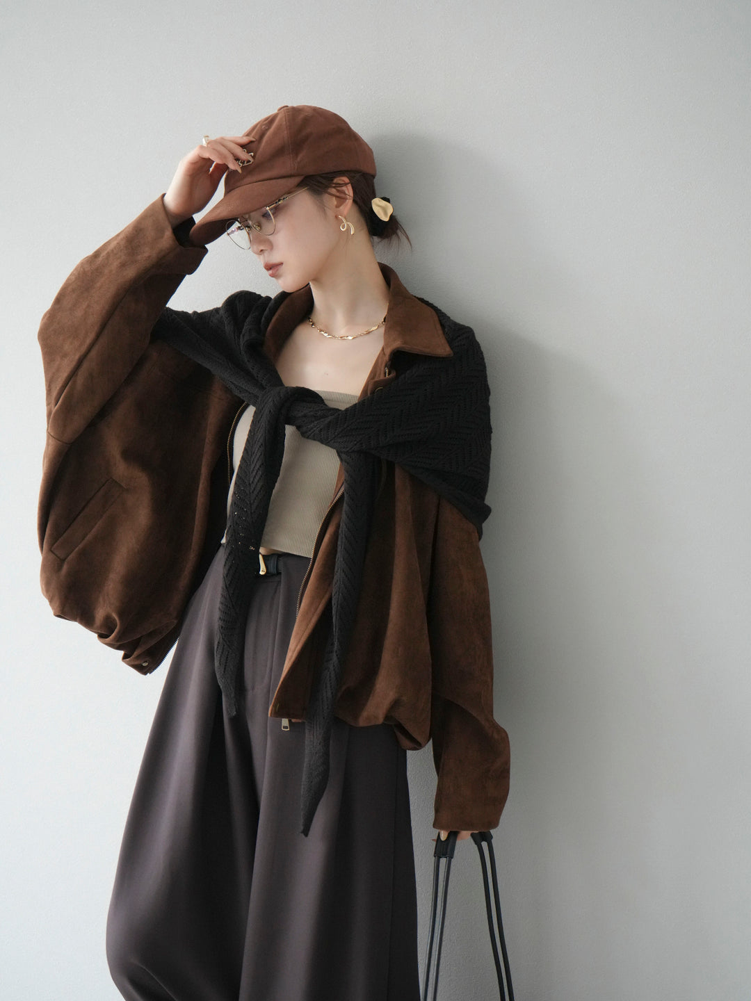 [SET] 麂皮外套+皮帶環設計寬褲（2套）