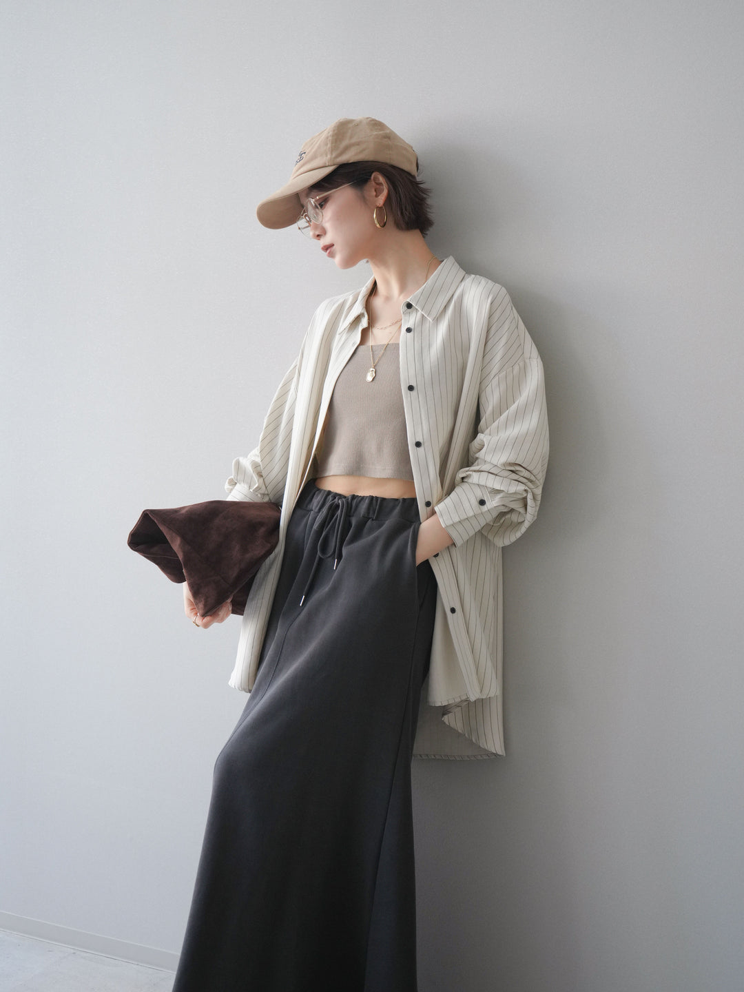 [予約]2WAYカシュクールストライプブラウス/beige