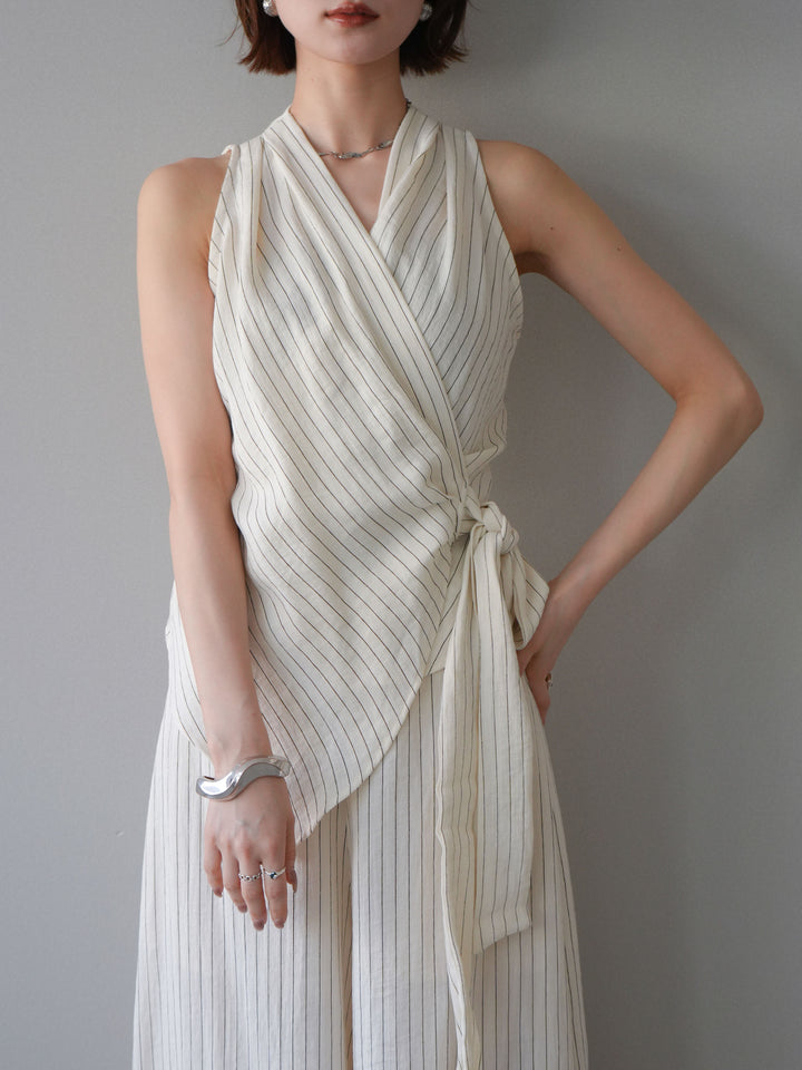 [SET]ラップノースリーブトップス＆ワイドフレアパンツSET UP(2SET)+選べるアクセセット(2set)