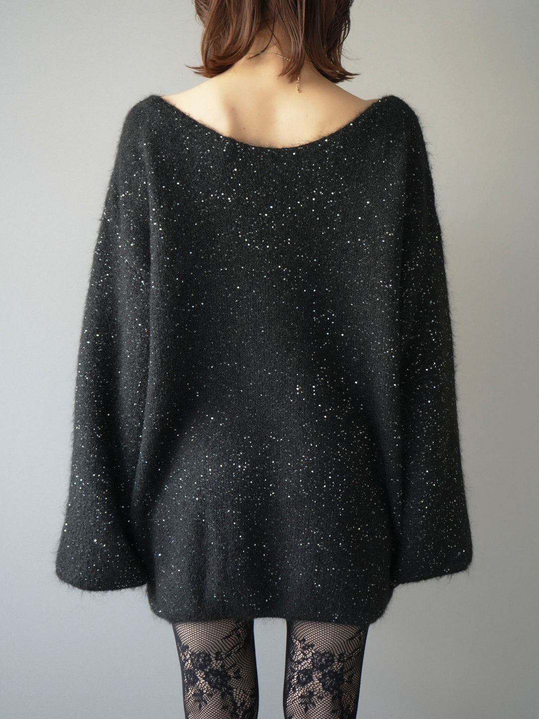 [予約]スパンコールミニシャギーニットチュニック/black