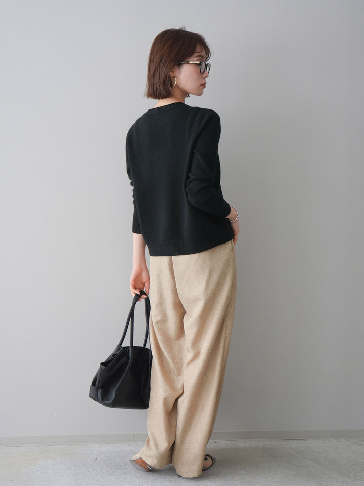 [予約]リネンライクタックワイドパンツ/beige