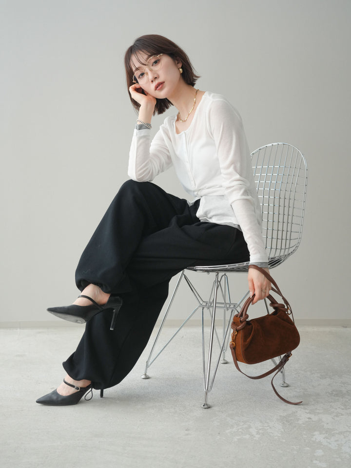 [予約]シアーリブバイカラーカーディガン/white