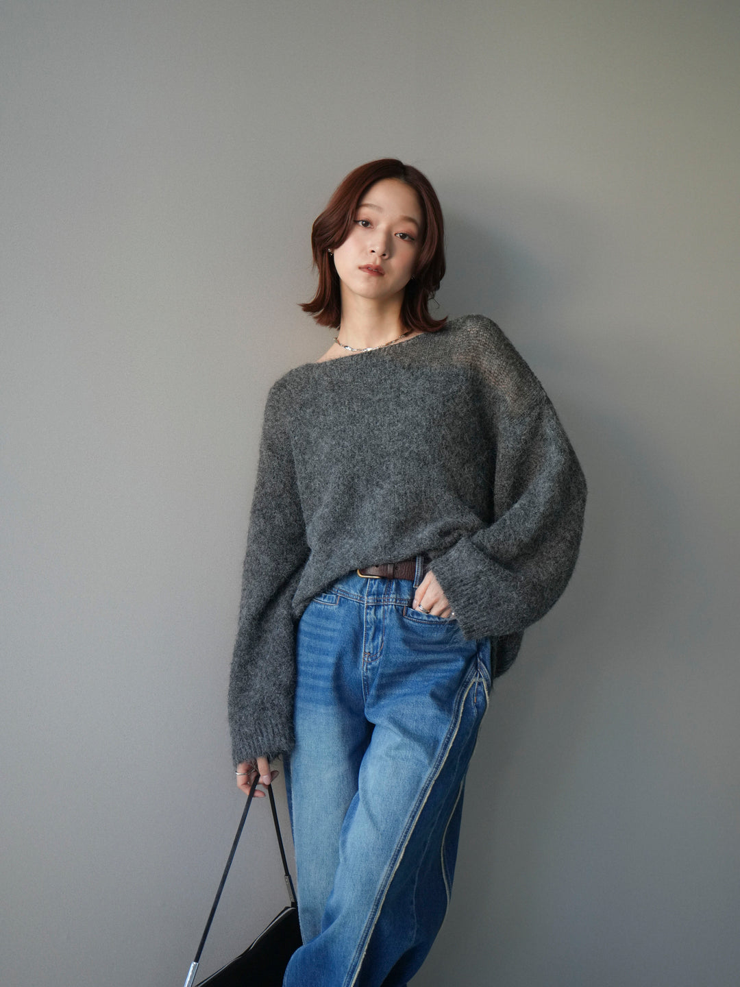 [SET]透かしデザインニットプルオーバー+選べるアクセセット(2set)