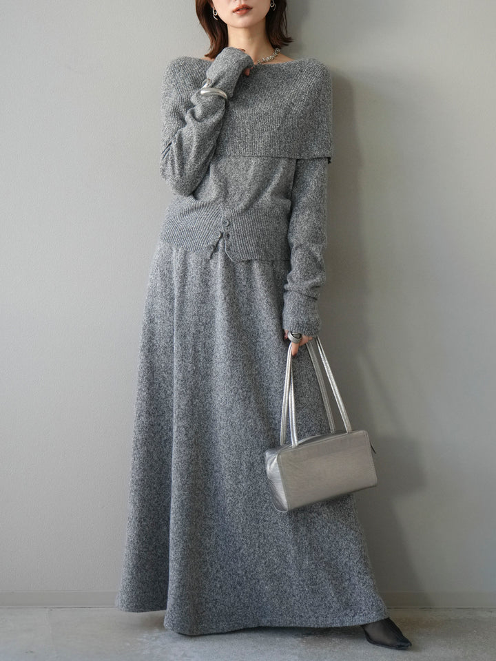 [予約]ミックスヤーンオフショルニットプルオーバー/グレー