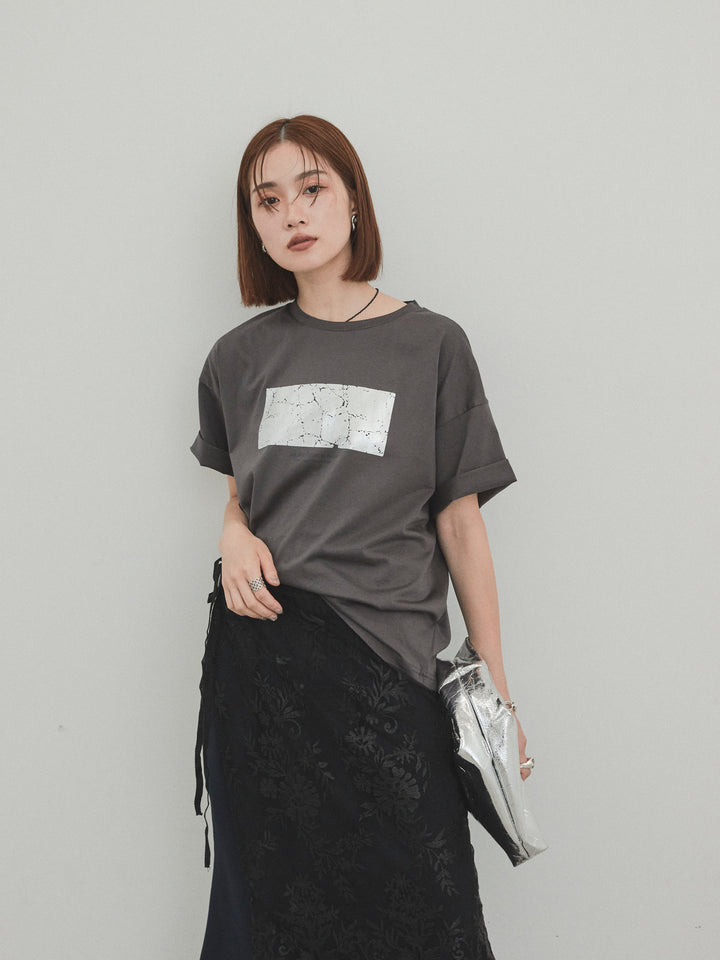[SET]箔プリントドライタッチコットンTEE +チュールジャガードラップロングスカート(2set)