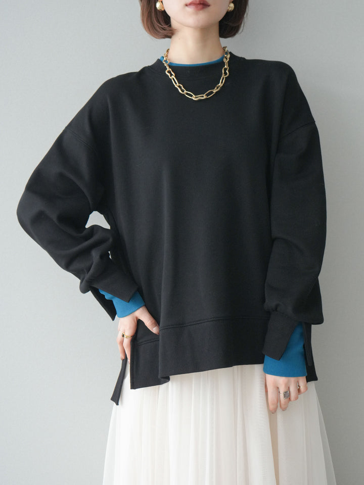 [予約]配色レイヤードデザインスエットプルオーバー/black