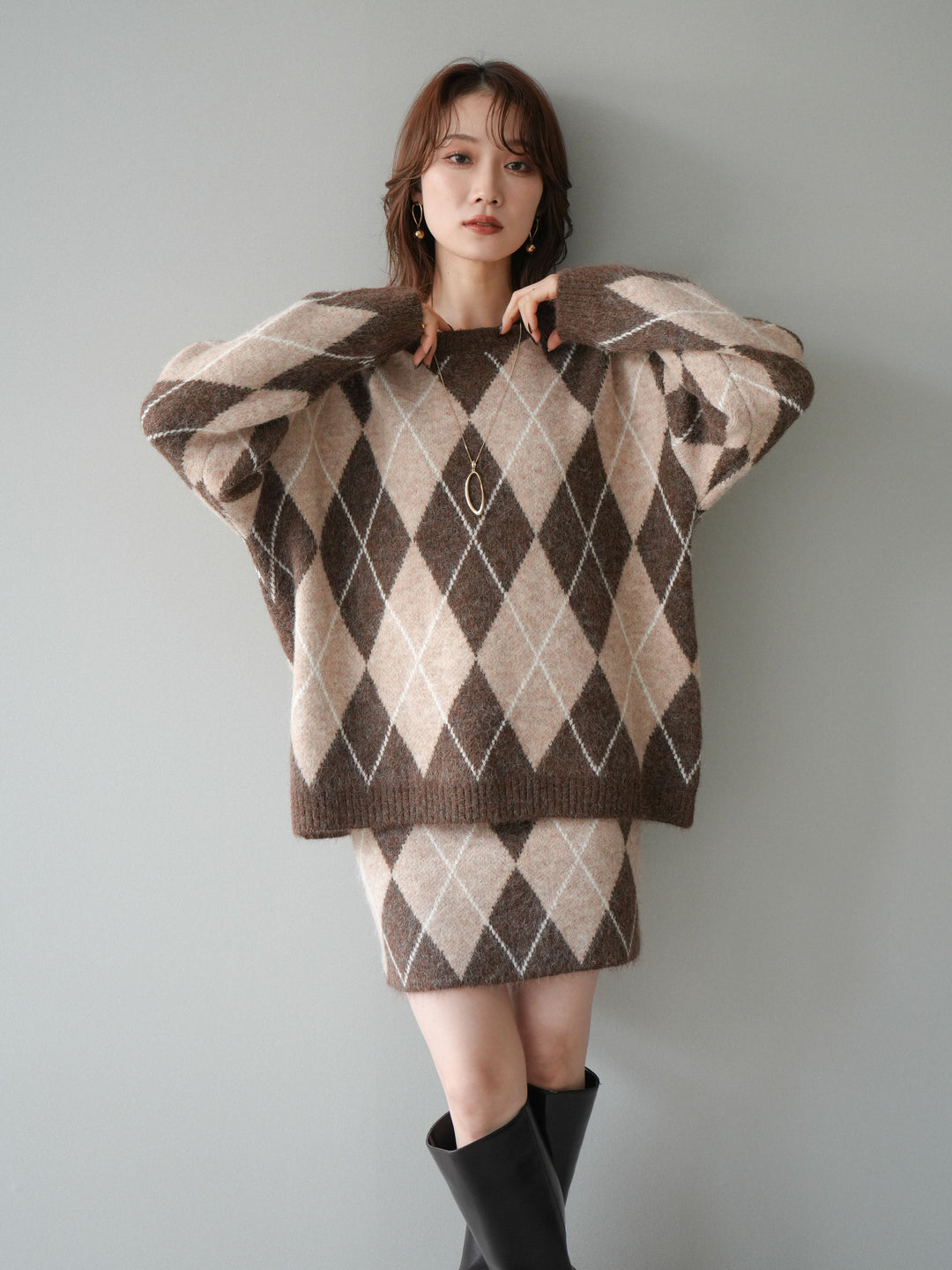 [SET]アーガイル柄ニットプルオーバー＆ミニスカート